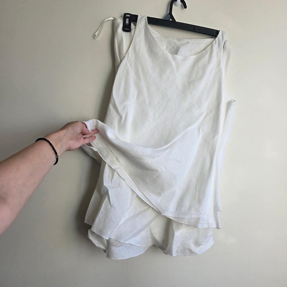 Eileen Fisher White 100% Irish Linen Layered Tank Top Skirt Set XL Ladder Stitch